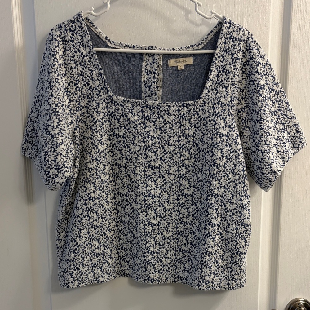 Madewell Navy and White Floral Blouse